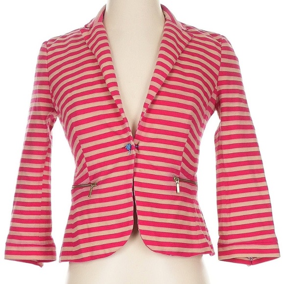 ZARA TRF Collection Pink Cream Tan Stripe Blazer Jacket Size Small Bloggers Fav - Picture 2 of 12